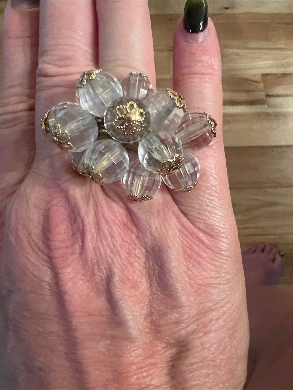 kate spade Clear Bead Flower Ring with Gold Accents